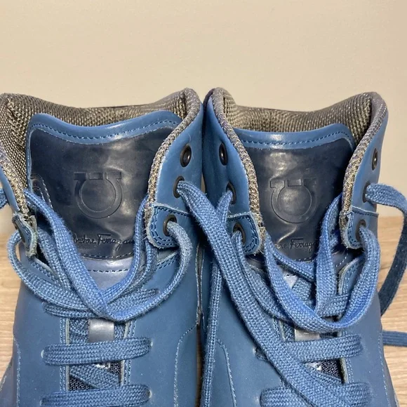 Salvatore Ferragamo Robert leather suede high top sneakers blue 8,5 EE - Picture 5 of 16